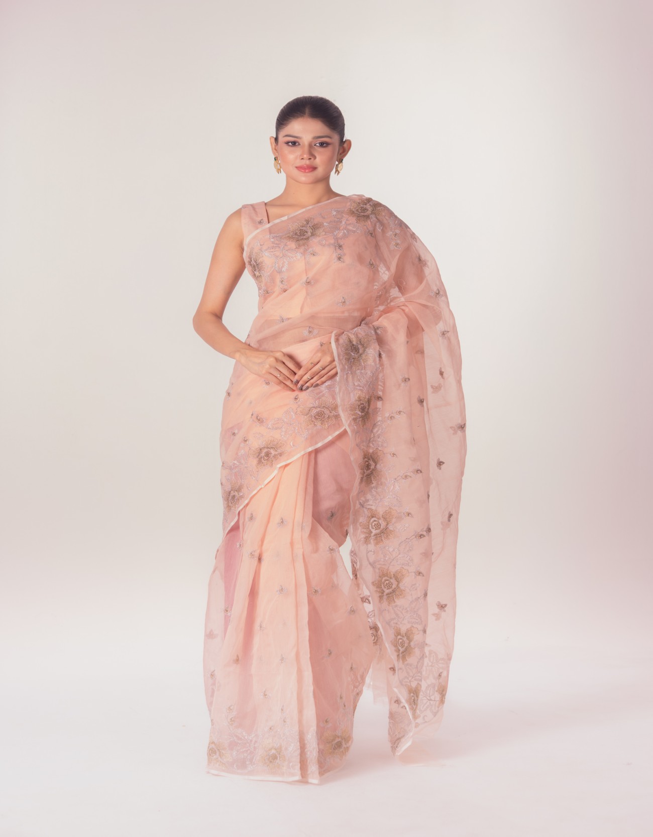 Diamond Embroidered Half Silk Sari