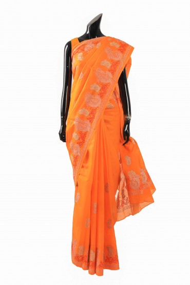 Signature Gold Printed Cotton Sari With Blouse Piece