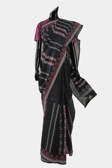 Signature Gold Printed Cotton Sari With Blouse Piece
