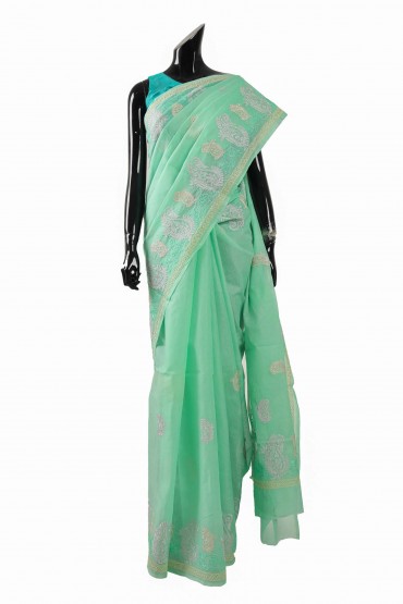 Signature Gold Printed Cotton Sari With Blouse Piece