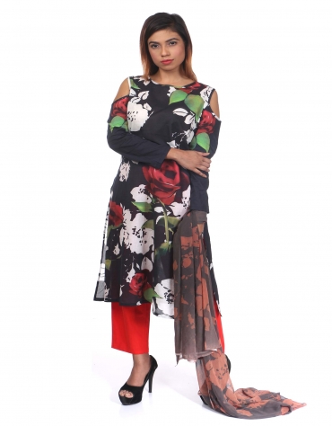Cutout Shoulder Kameez Set