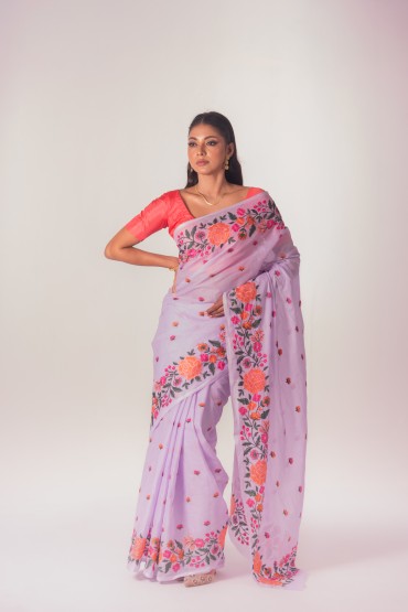 Floral Embroidered Cotton Sari