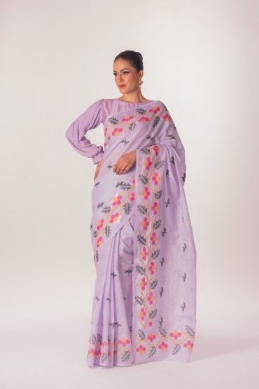 CrossStitch Embroidered Cotton Sari