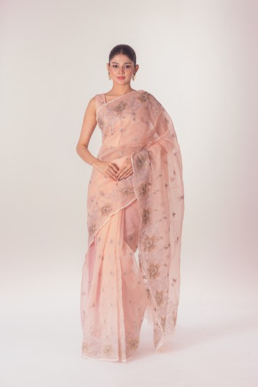 Diamond Embroidered Half Silk Sari