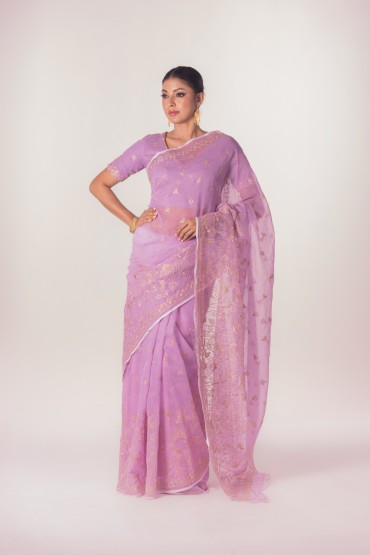 Dragonfly Embroidered Half Silk Sari