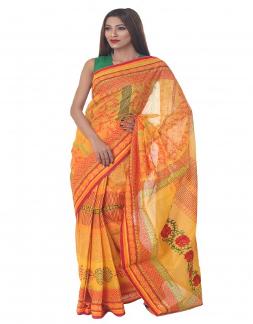 Floral Embroidered Cotton Sari