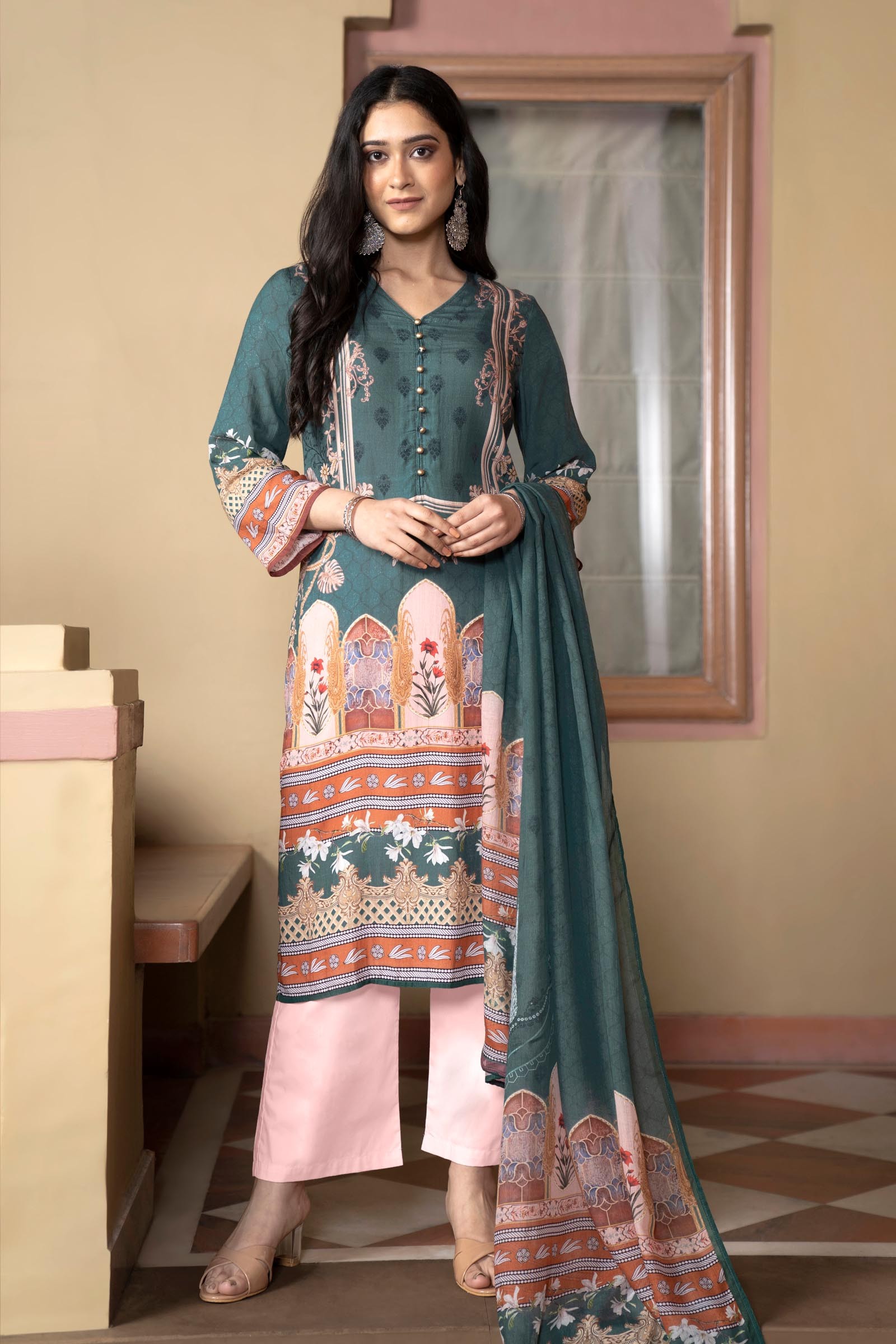 Orna Piece Dress Girls Rose Garden Print Three Piece Set